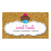BUSINESS CARD cute cupcake pink gold glitter
