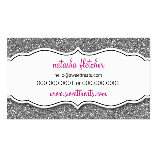 BUSINESS CARD cute cupcake pink silver glitter (back side)