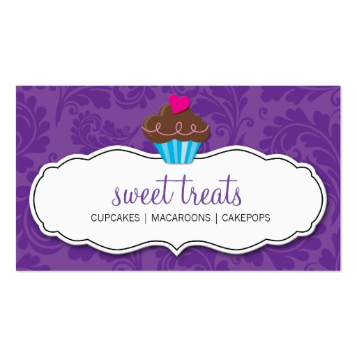 BUSINESS CARD cute pretty flourish cupcake purple