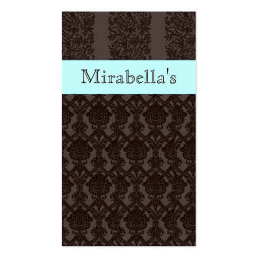 Business Card Damask Flower Blue Black (front side)