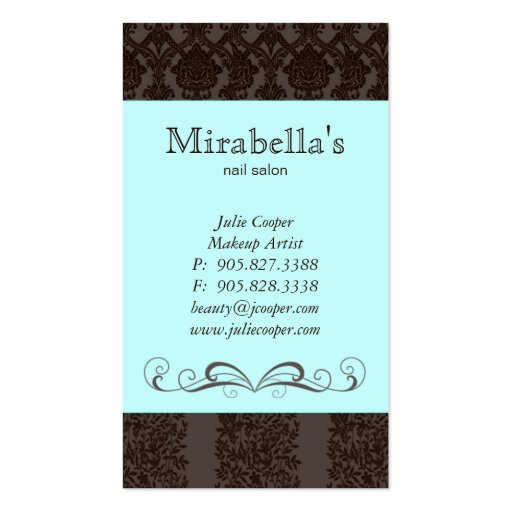 Business Card Damask Flower Blue Black (back side)