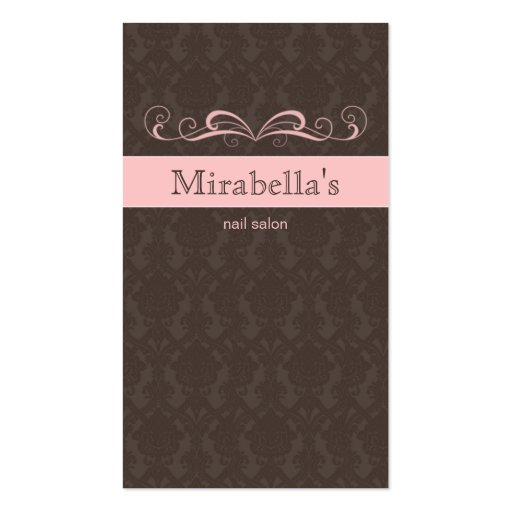 Business Card Damask Swirl Pink Brown (front side)