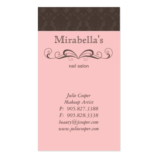 Business Card Damask Swirl Pink Brown (back side)