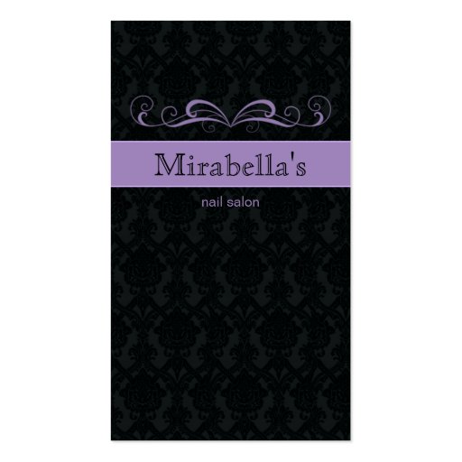 Business Card Damask Swirl Purple Black (front side)
