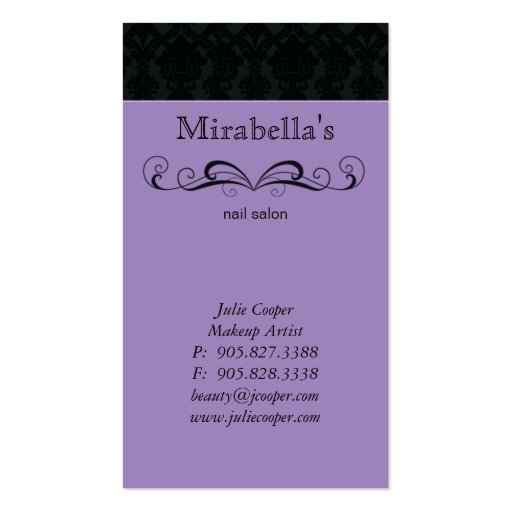 Business Card Damask Swirl Purple Black (back side)