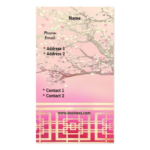 Business Card Elegant Asian Scene Pink (back side)
