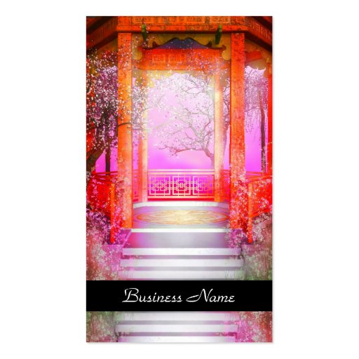Business Card Elegant Asian Scene Silver Pink