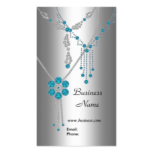 Business Card Elegant Blue Jewels on Silver (front side)