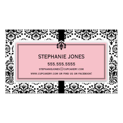 BUSINESS CARD elegant damask black pastel pink (back side)