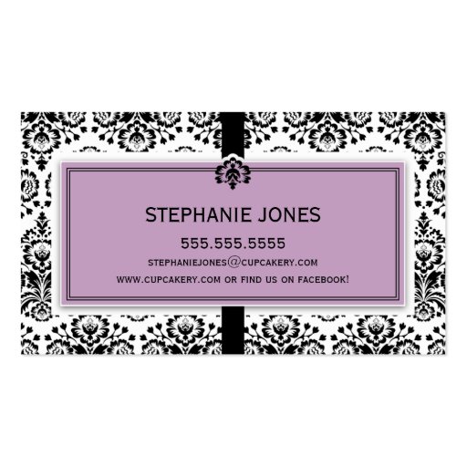 BUSINESS CARD elegant damask black pastel purple (back side)