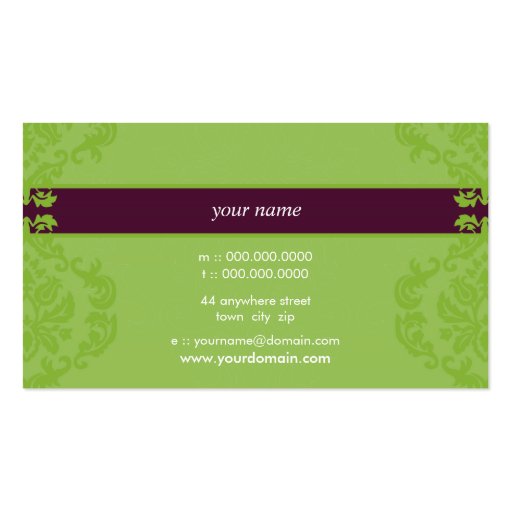 BUSINESS CARD elegant finesse plum lime green (back side)