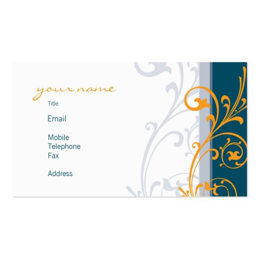 BUSINESS CARD elegant flourish dark blue orange (back side)