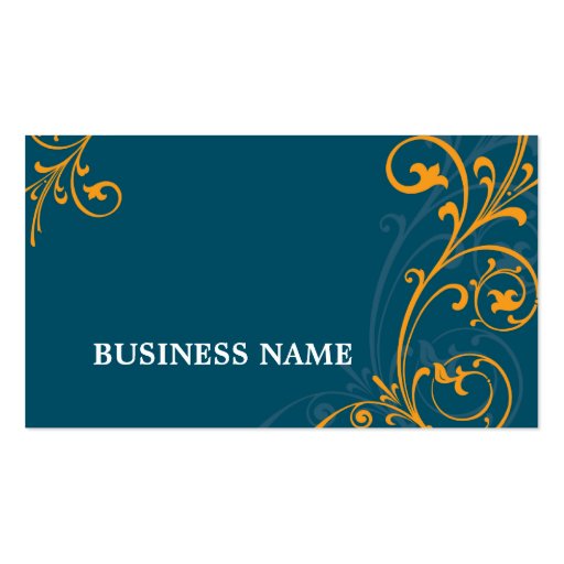 BUSINESS CARD elegant flourish dark blue orange (front side)