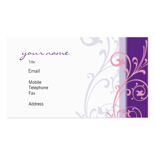 BUSINESS CARD elegant flourish pink purple (back side)