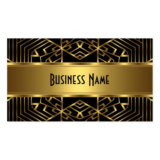 Business Card Elegant Gold Abstract on Black (front side)