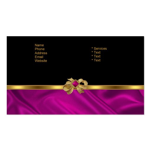 Business Card Elegant Gold Bow Pink Trim Black (back side)