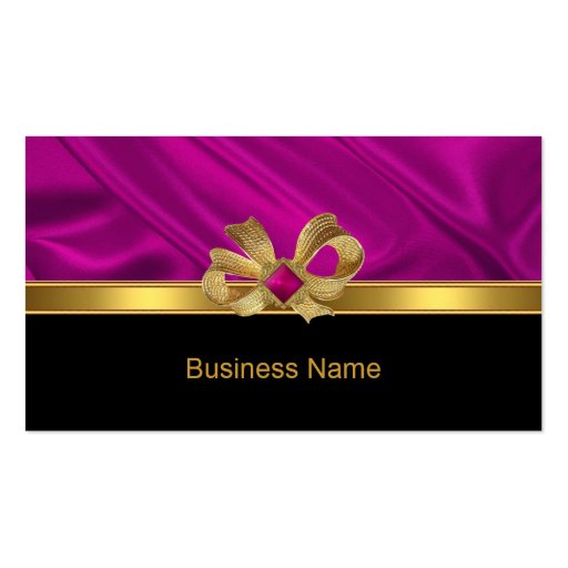 Business Card Elegant Gold Bow Pink Trim Black (front side)