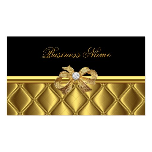 Business Card Elegant Gold Bow Tile Trim Black (front side)