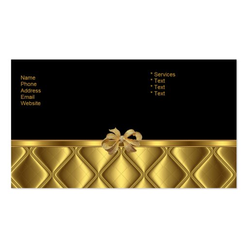 Business Card Elegant Gold Bow Tile Trim Black (back side)