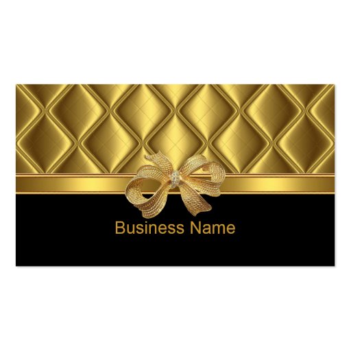Business Card Elegant Gold Bow Tile Trim Black (front side)