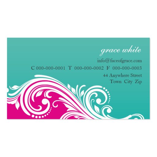 BUSINESS CARD elegant stylish swirl pink jade (back side)