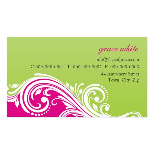 BUSINESS CARD elegant stylish swirl pink lime (back side)