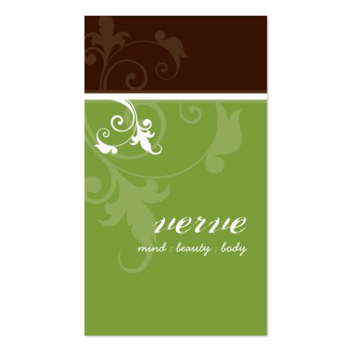 BUSINESS CARD elegant verve foliage green brown (front side)