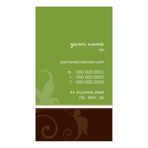 BUSINESS CARD elegant verve foliage green brown (back side)