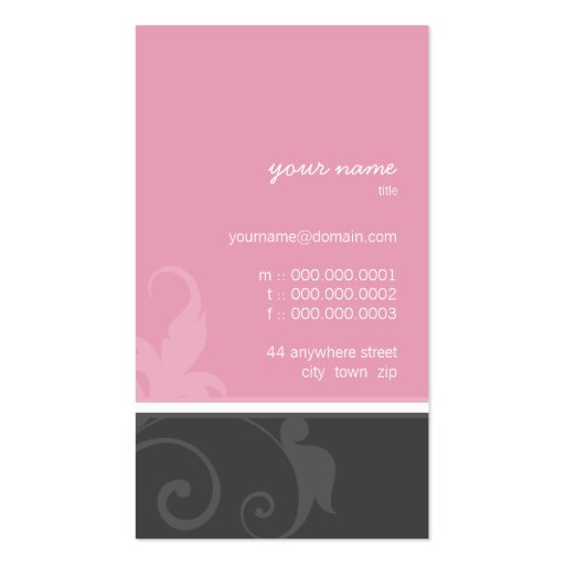 BUSINESS CARD elegant verve foliage pink grey (back side)