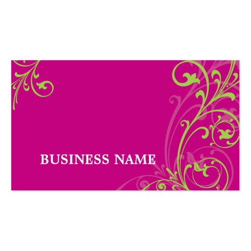 BUSINESS CARD fabulous elegant flourish pink lime (front side)