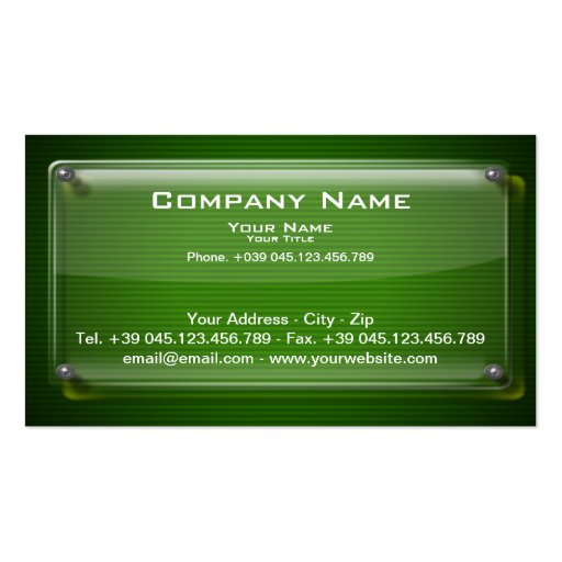 Business Card Glass Framework on Green Background (front side)