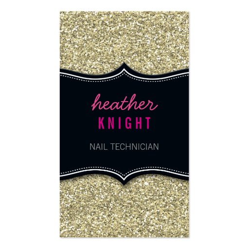 BUSINESS CARD glitzy glitter black pale gold pink (front side)