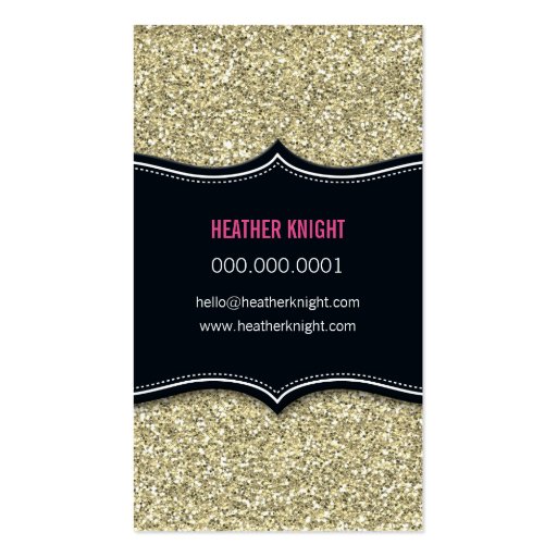 BUSINESS CARD glitzy glitter black pale gold pink (back side)