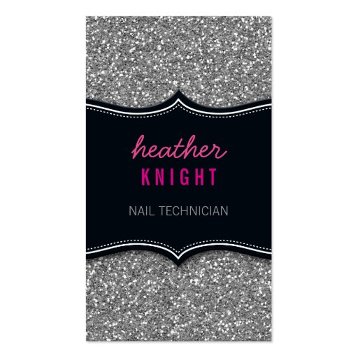 BUSINESS CARD glitzy glitter black silver pink (front side)