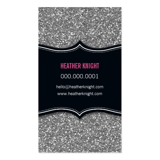 BUSINESS CARD glitzy glitter black silver pink (back side)
