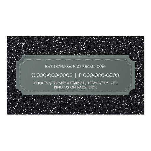 BUSINESS CARD modern bold sparkly black glitter (back side)