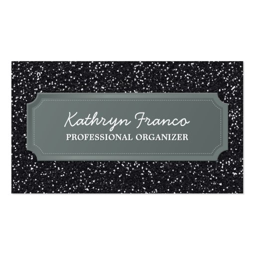 BUSINESS CARD modern bold sparkly black glitter (front side)