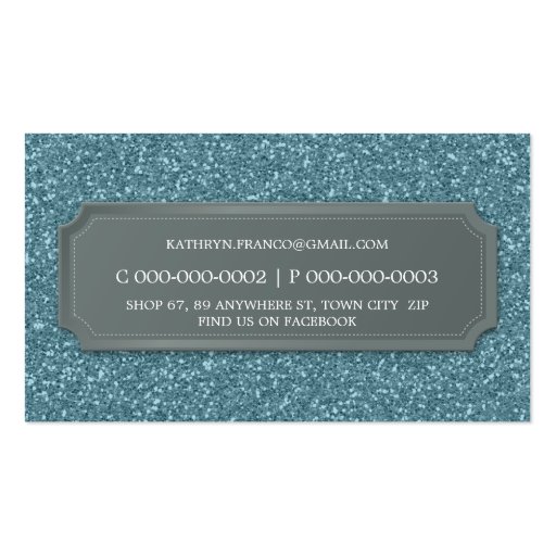 BUSINESS CARD modern bold sparkly blue glitter (back side)