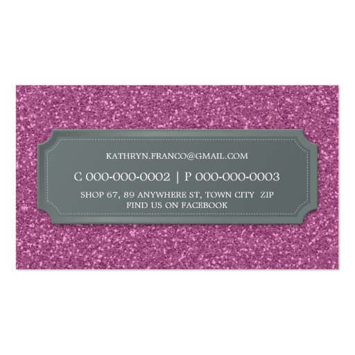 BUSINESS CARD modern bold sparkly pink glitter (back side)