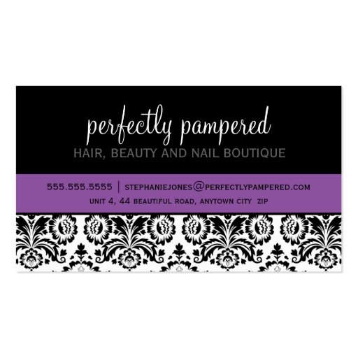 BUSINESS CARD modern damask black violet purple