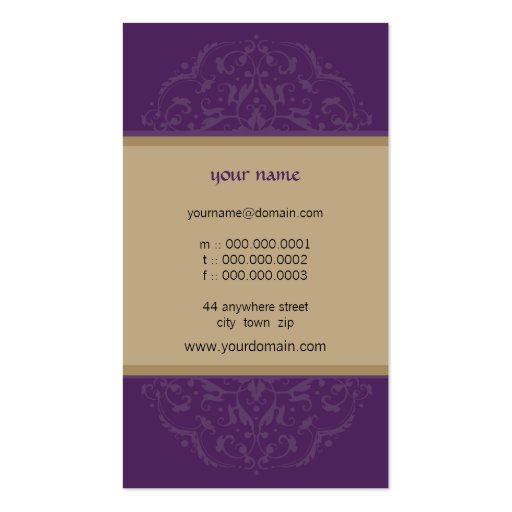 BUSINESS CARD modern oriental mandala purple gold (back side)