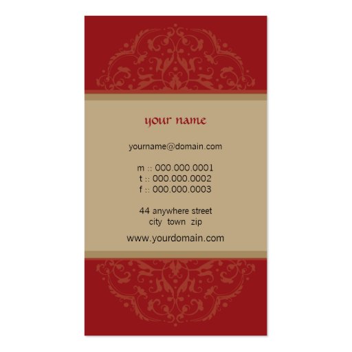 BUSINESS CARD modern oriental mandala red gold (back side)