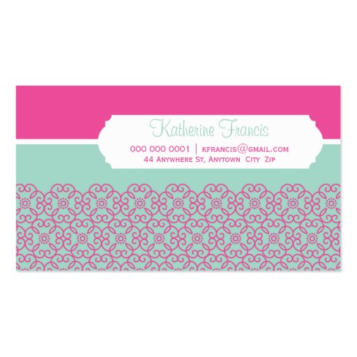 BUSINESS CARD modern rosette pattern pink mint (back side)