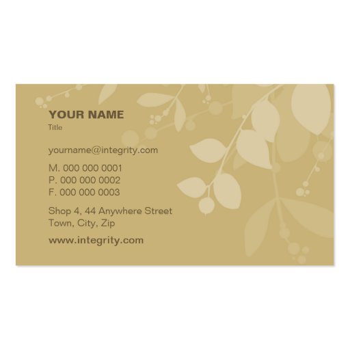 BUSINESS CARD nature foliage silhouette coral gold (back side)