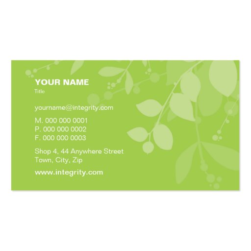 BUSINESS CARD nature foliage silhouette pink lime (back side)