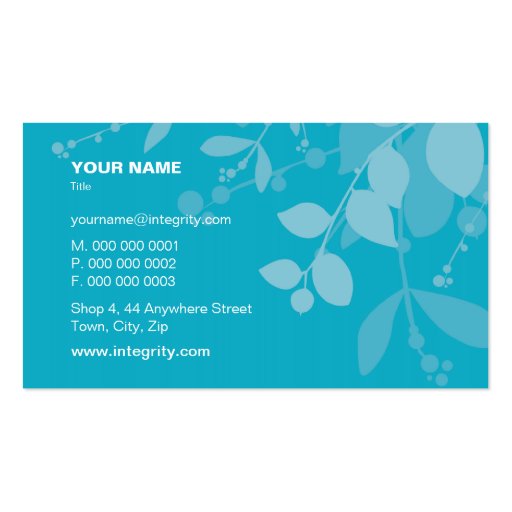 BUSINESS CARD nature foliage silhouette turquoise (back side)