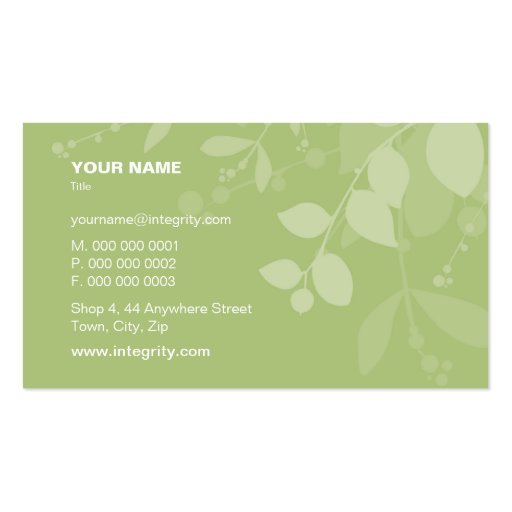 BUSINESS CARD nature silhouette green purple (back side)