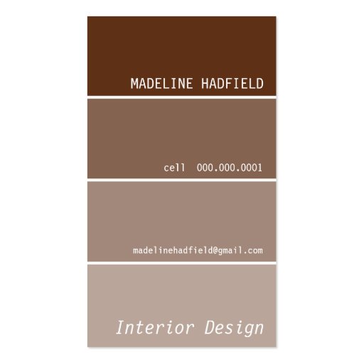 BUSINESS CARD paint chip swatch chocolate brown (front side)