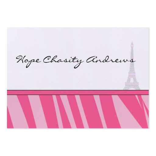 Business Card Pink Zebra Damask Eiffel Tower (back side)