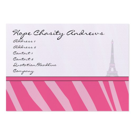 Business Card Pink Zebra Damask Eiffel Tower (front side)